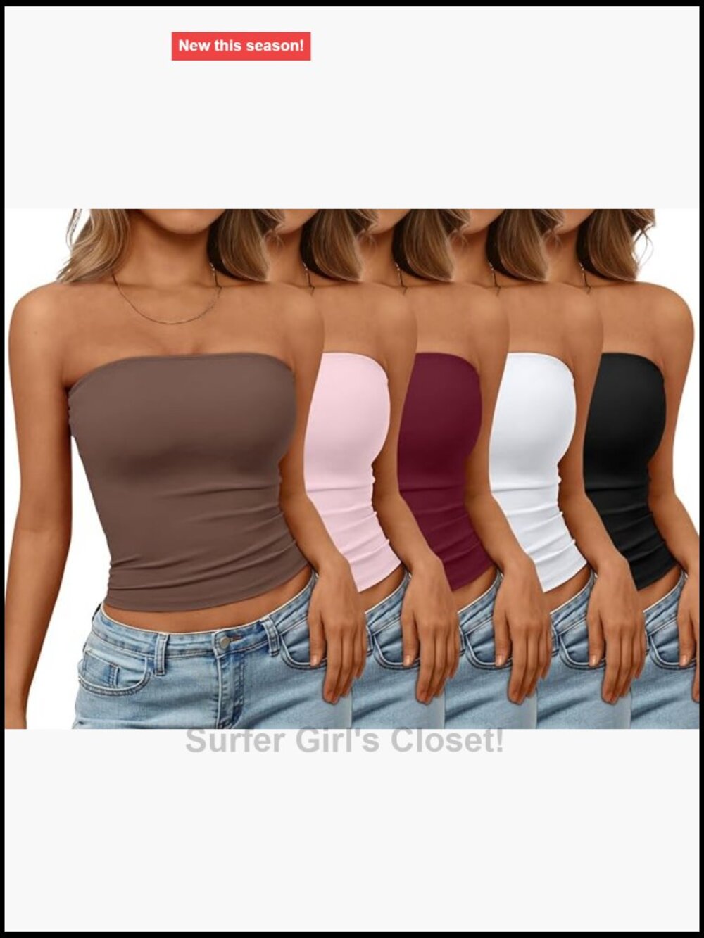 5 Pack Crop Tube Tops Strapless Bandeau Non-Slip Y2K Summer